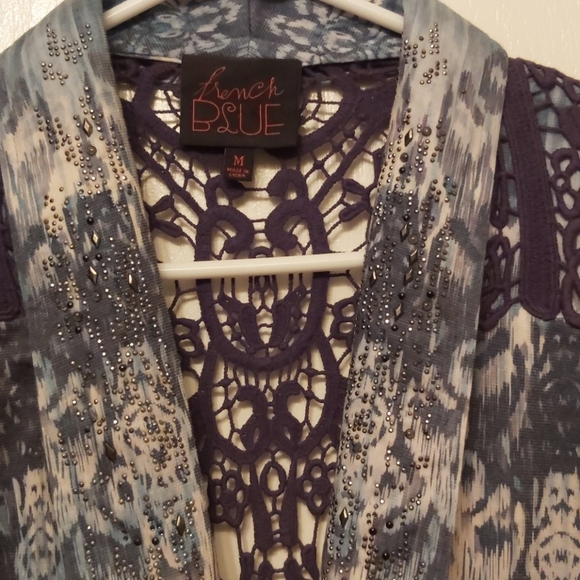 FRENCH BLUE 
BLAZER / JACKET w/LACE BACK BEAUTIFUL - Picture 4 of 8